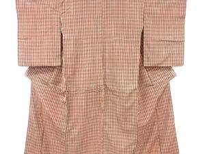 アンティーク　格子織り出し米沢紬着物